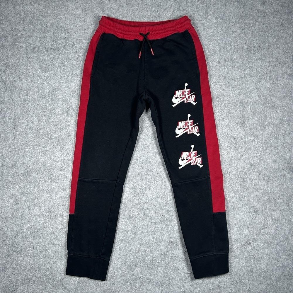Jordan‎ Sweatpants Boys Size 10-12 Medium Black Triple Logo Cuffed Athletic